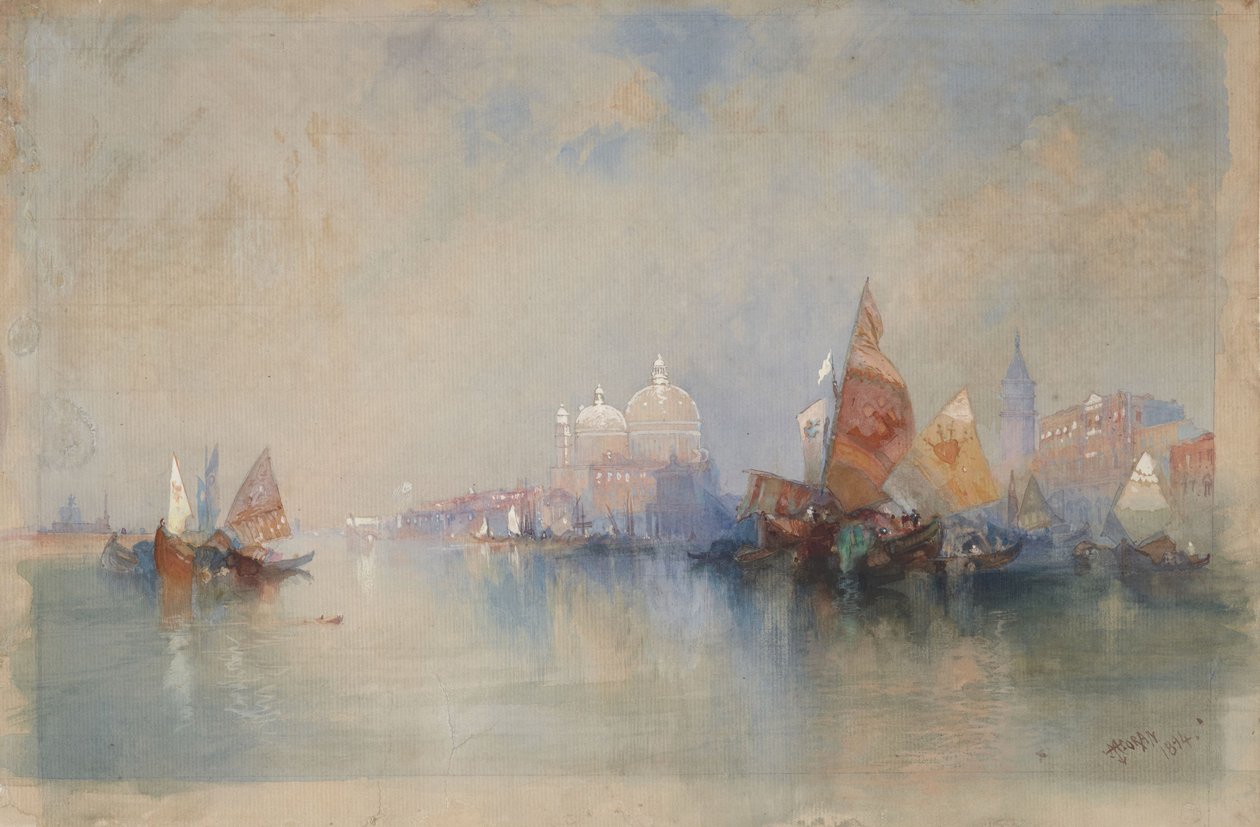 Venezia: Lagunen med utsikt mot Santa Maria della Salute av Thomas Moran