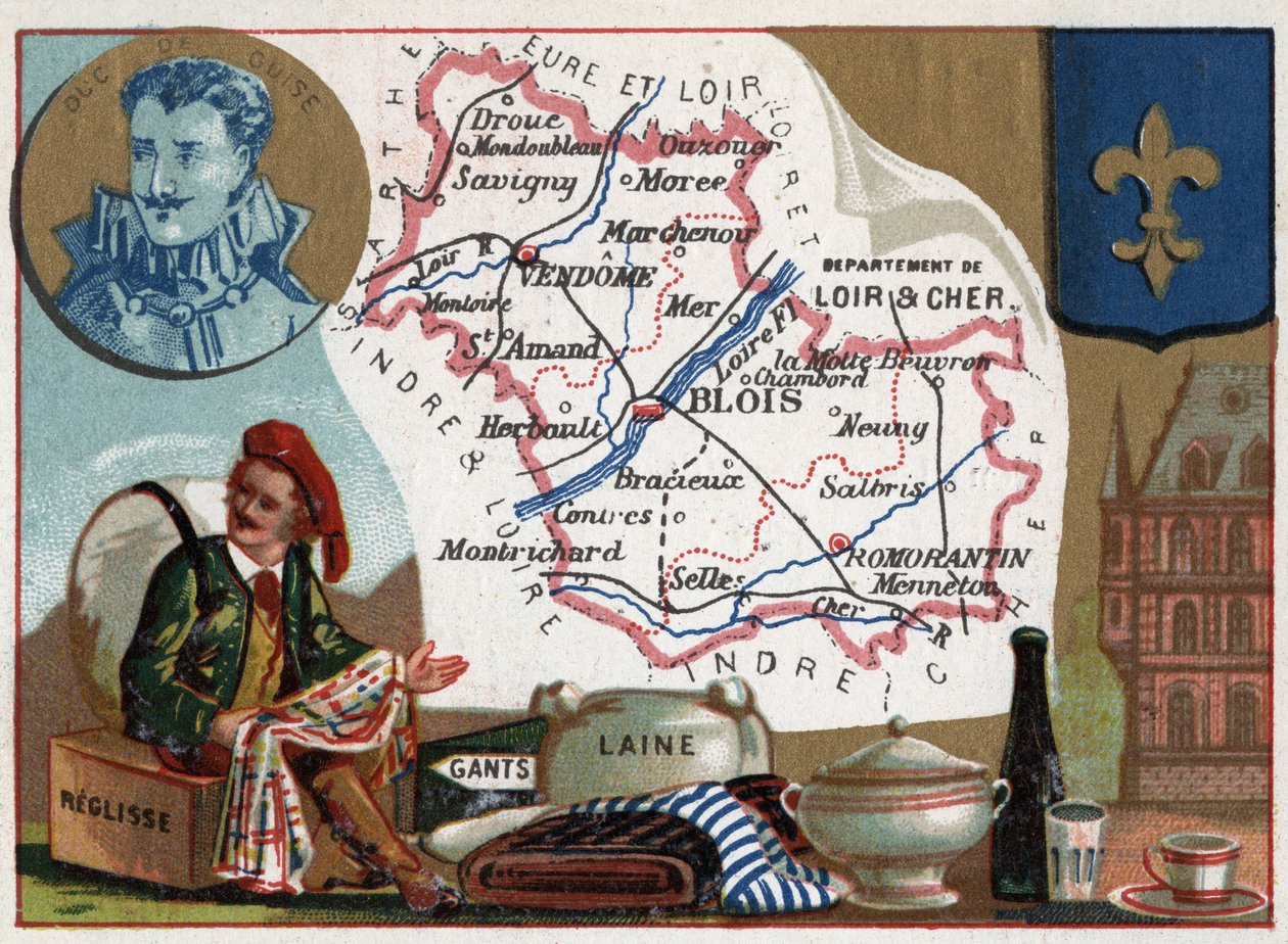 Loir-et-Cher, Centre, Frankrike. Liquisse, hansker og ull. Serie om de franske departementene. , ca. 1920 (kromo) av Thomas & Mortimer John Hamilton (1741-79) Jones