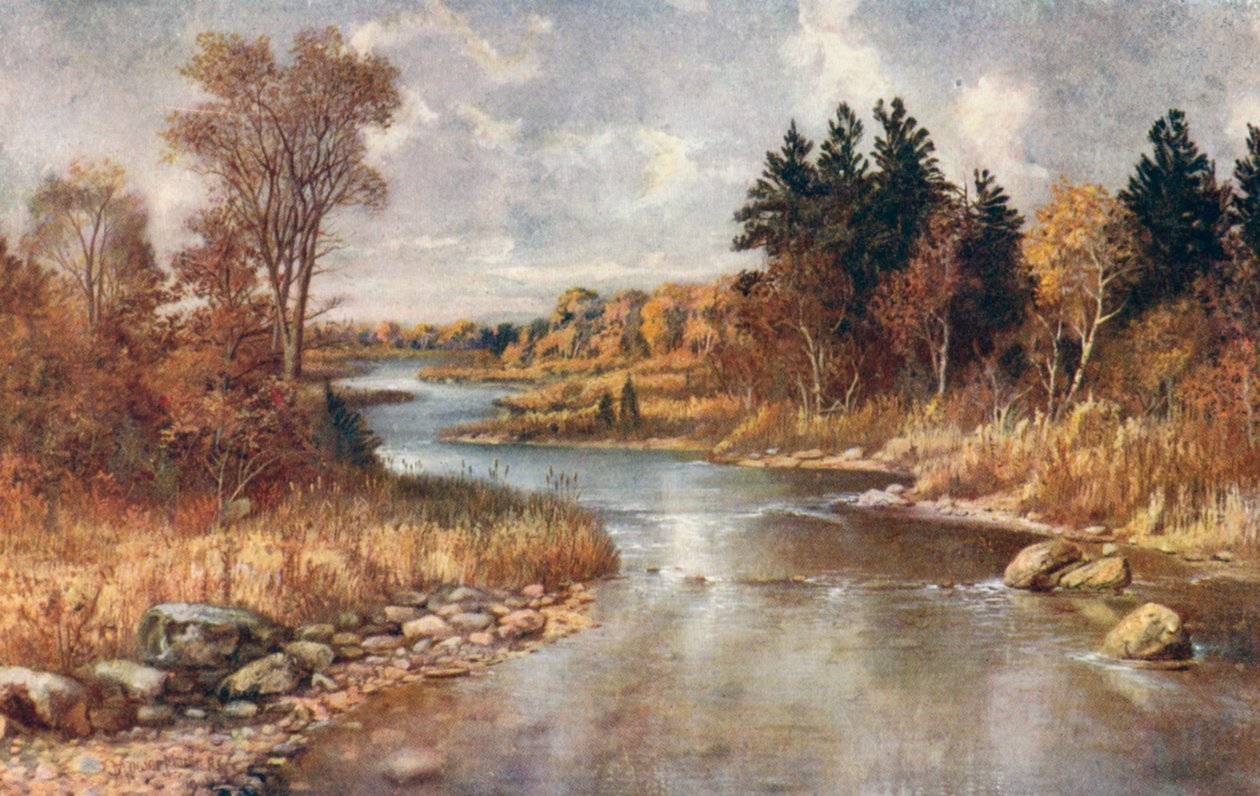 I elglandet, nær Lake Superior (fargelitografi) av Thomas Mower Martin