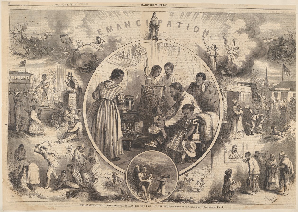 Emancipation of the Black - The Past and the Future fra Harpers Weekly, 24. januar 1863. av Thomas Nast