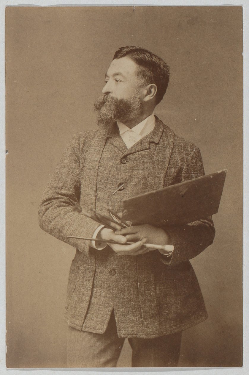 Tre fjerdedels portrett av Thomas Nast med palett og pensel av Thomas Nast
