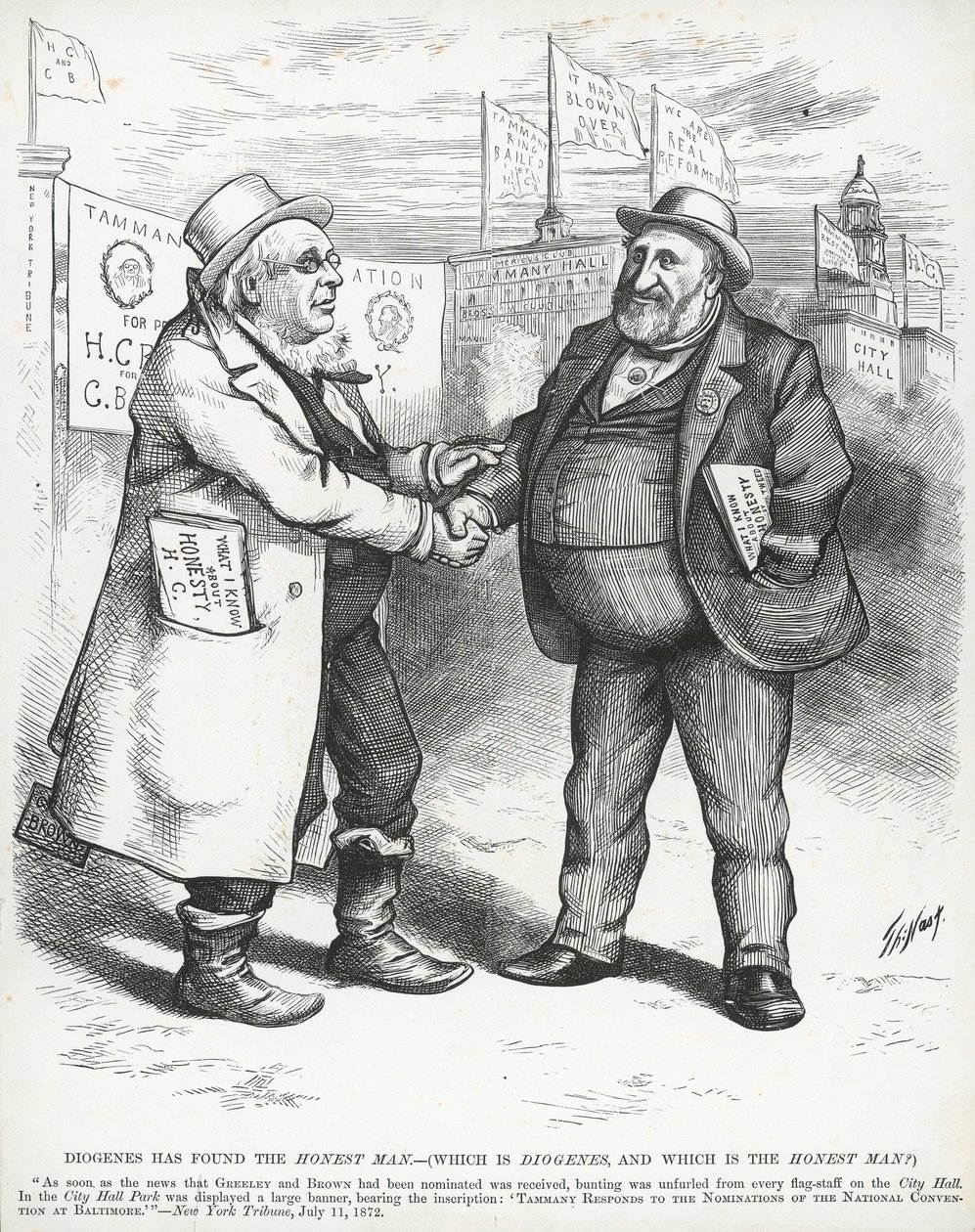 William 'Boss' Tweed og Horace Greeley, fra 'Harper's Weekly', 3. august 1872 (gravering) av Thomas Nast