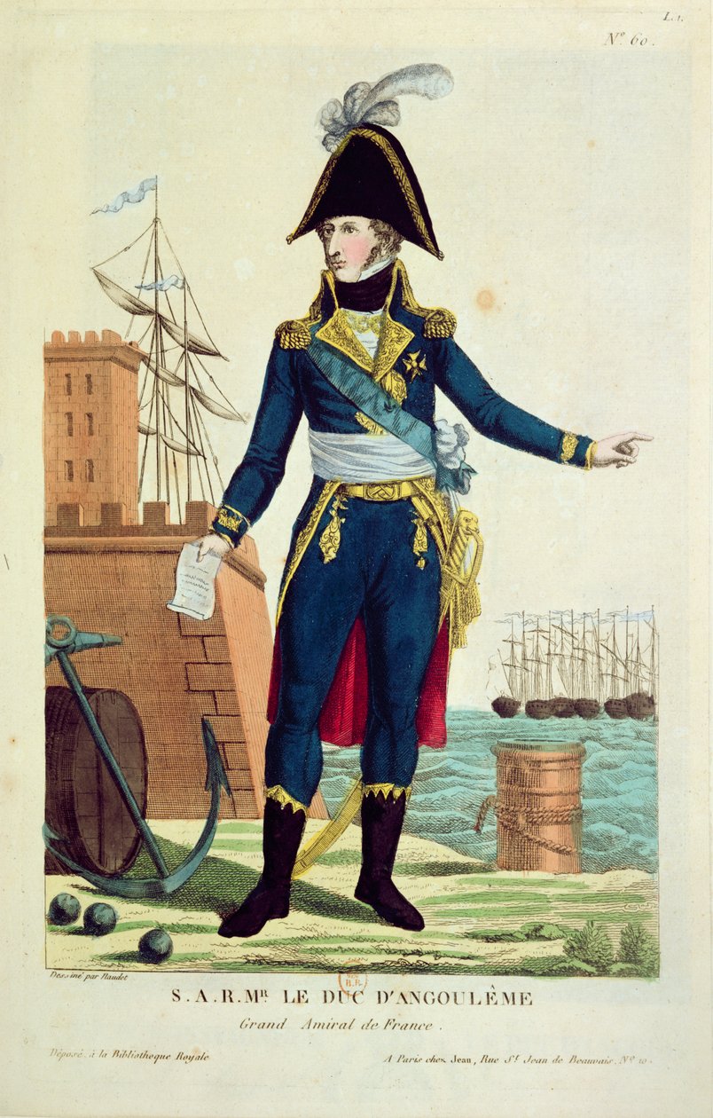Louis-Antoine de Bourbon (1775-1844) hertug av Angouleme (farget gravering) av Thomas Naudet