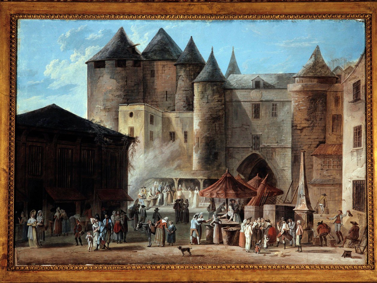 Place du Grand Chatelet i Paris Street scene på tidspunktet for den franske revolusjonen. Maleri av Thomas Naudet (1778-1810) av Thomas Naudet
