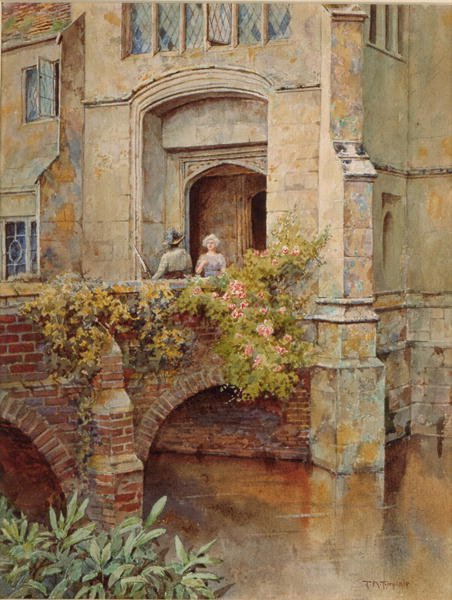 On the Bridge ved Baddesley Clinton Hall (akvarell på papir) av Thomas Nicholson Tyndale