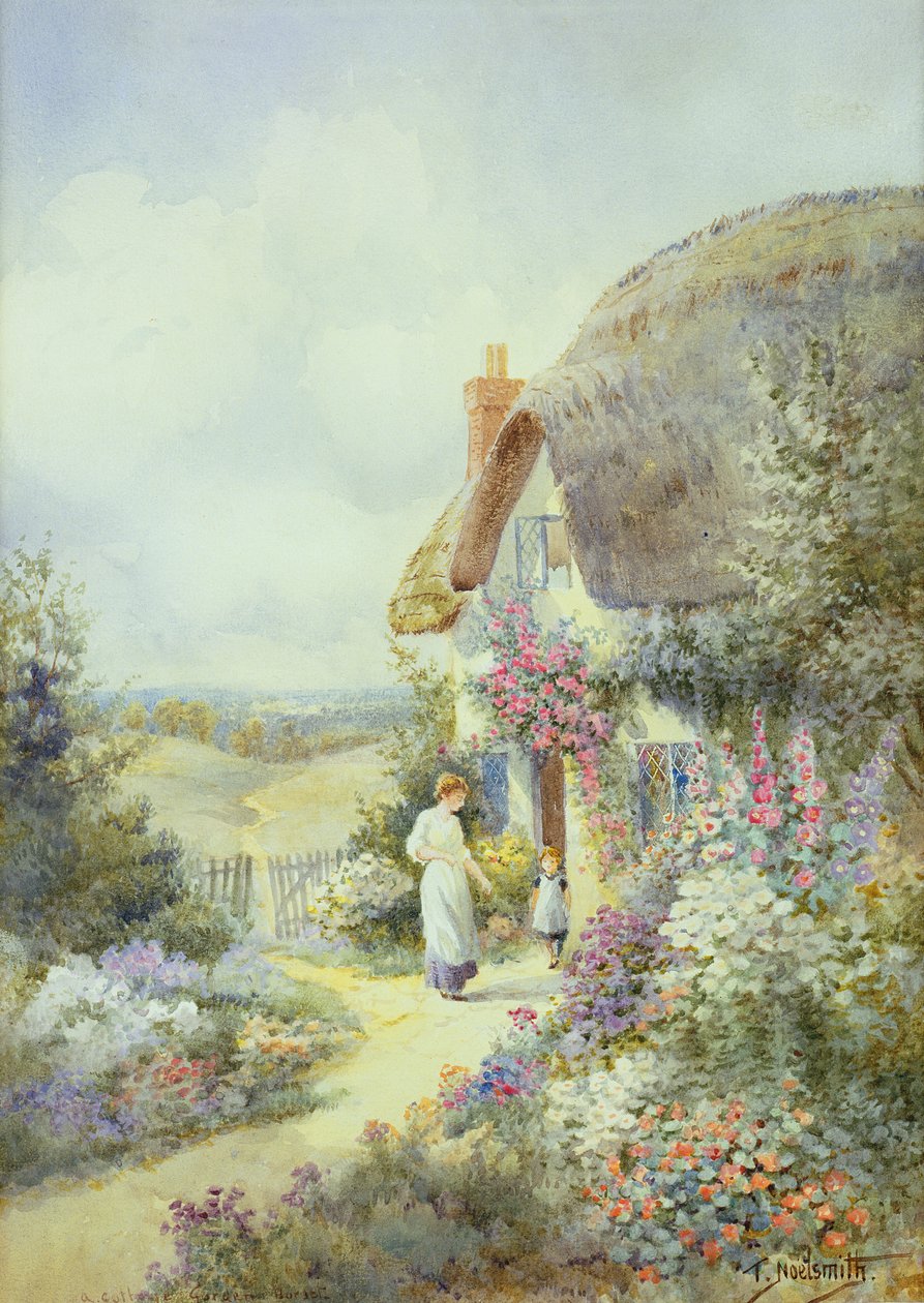A Cottage Garden, Dorset (akvarell på papir) av Thomas Noelsmith