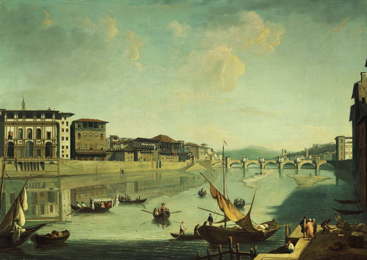 En utsikt over Arno med Ponte alle Gracie, Firenze, av Thomas Patch