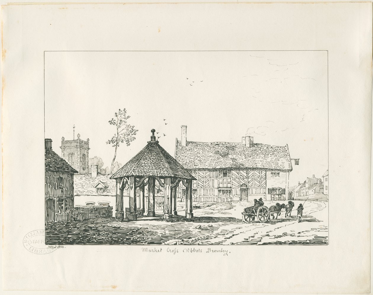 Abbots Bromley - Tudor Market Cross and House: penn- og blekktegning av Thomas Peploe Wood