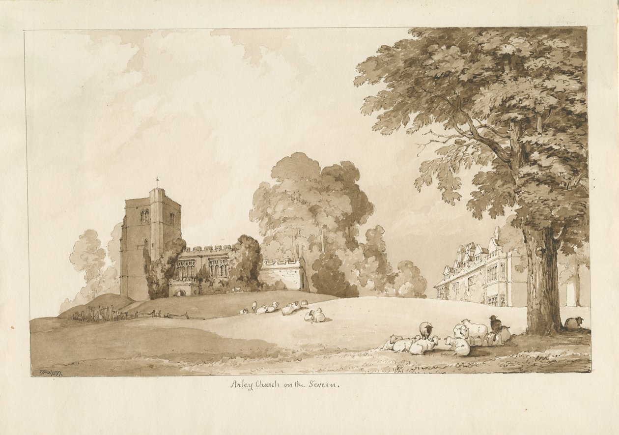 Arley Church: sepia-tegning, 1837 av Thomas Peploe Wood