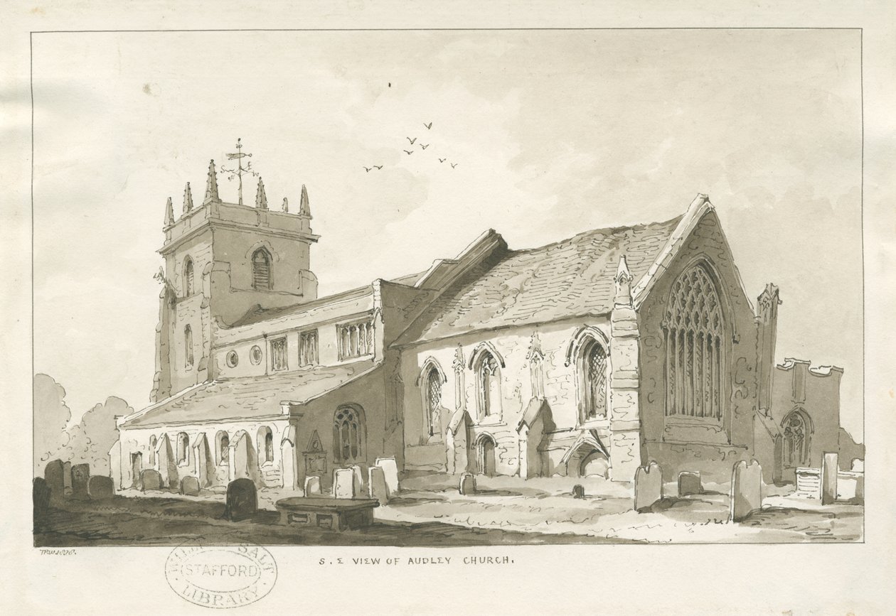 Audley Church: sepia-tegning av Thomas Peploe Wood