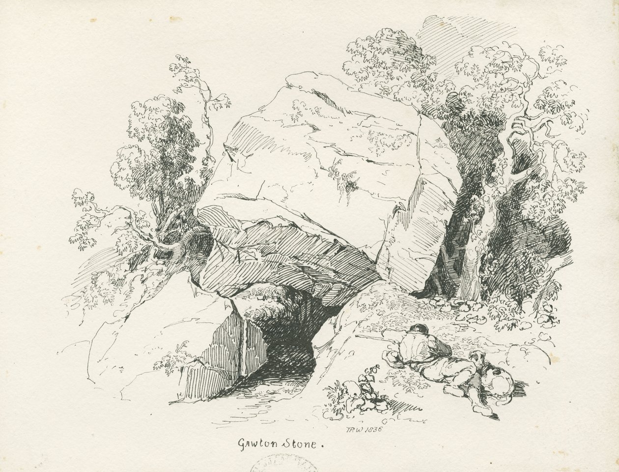 Biddulph - "Gawton Stone": penn- og blekktegning, 1836 av Thomas Peploe Wood