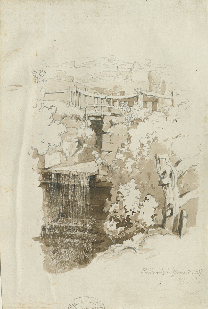 Biddulph - landlig utsikt: blyant- og vasketegning, 8. juni 1837 (tegning) av Thomas Peploe Wood