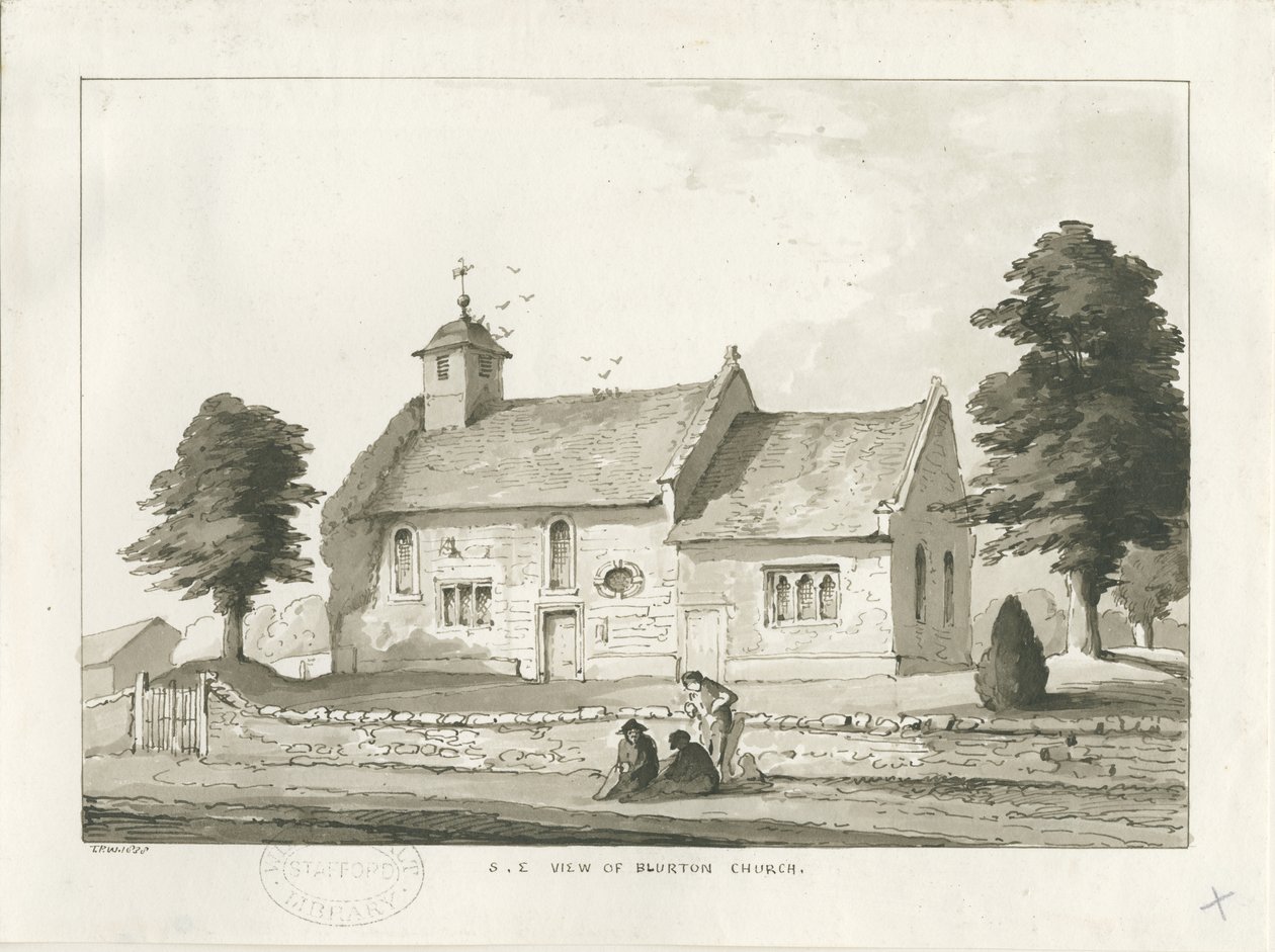 Blurton Church: sepia-tegning av Thomas Peploe Wood