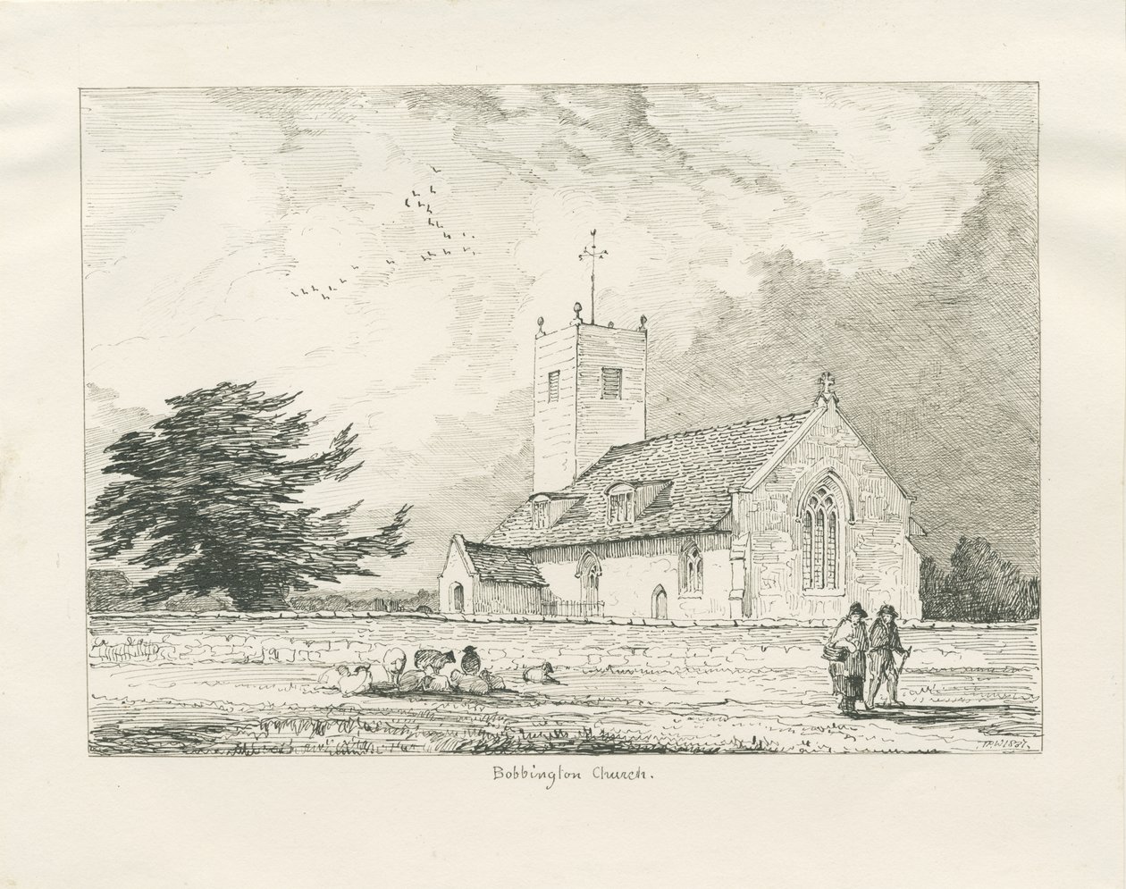 Bobbington Church: pennetegning, 1837 av Thomas Peploe Wood