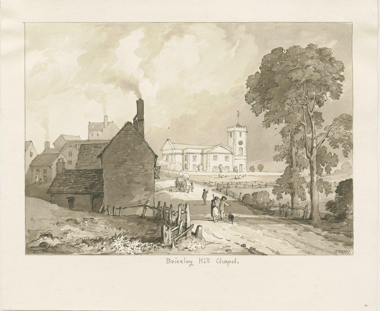 Brierley Hill Chapel: sepia-tegning, 1837 av Thomas Peploe Wood