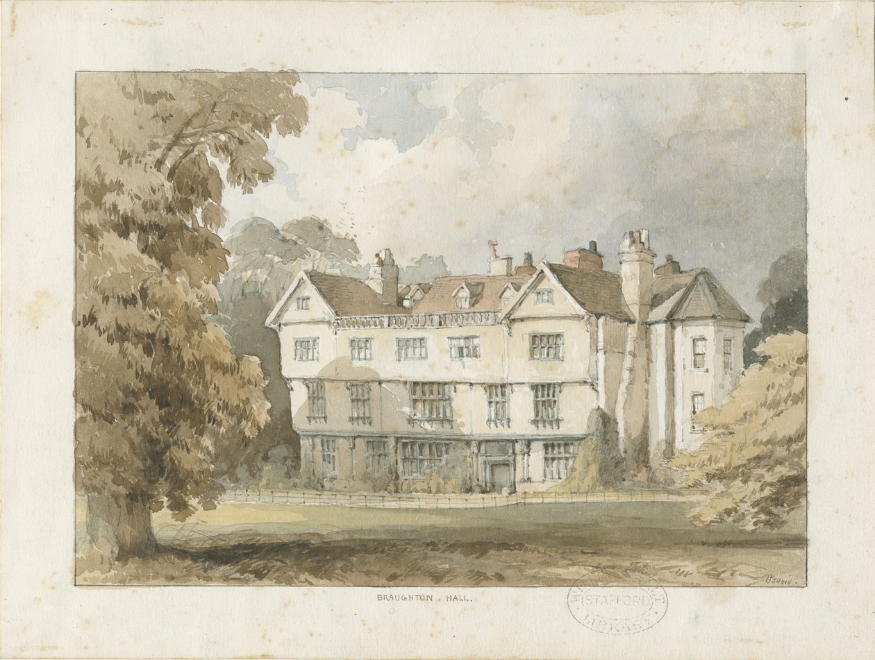Broughton Hall: vannfargemaleri, nd [?1838] (maleri) av Thomas Peploe Wood