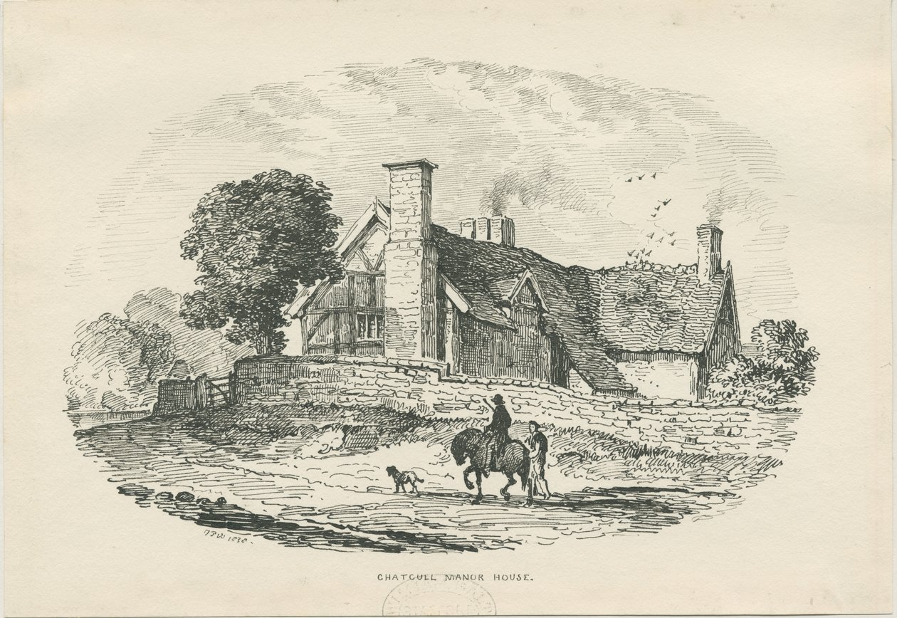 Chatcull Manor House: penn- og blekktegning (vignettert) av Thomas Peploe Wood