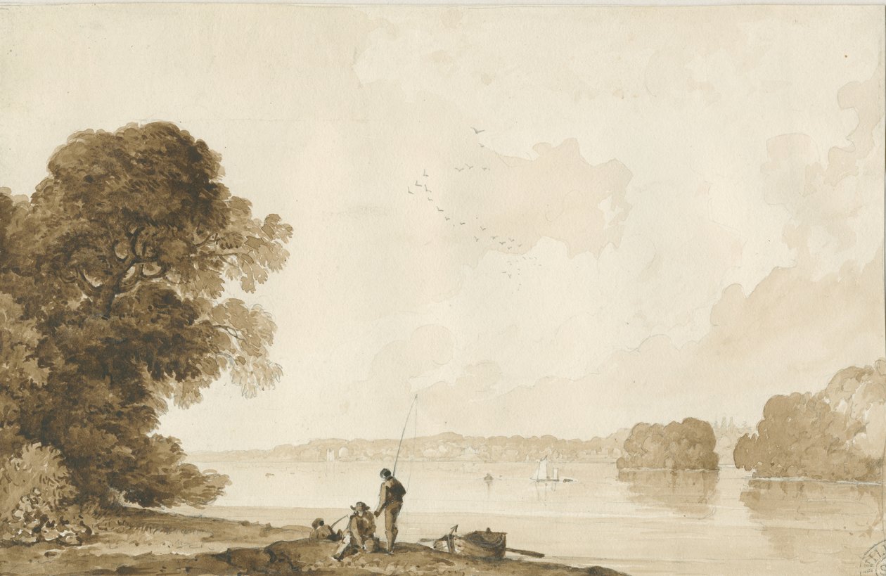 Chillington Park - Pool: sepia-tegning, nd [1837-1838] (tegning) av Thomas Peploe Wood
