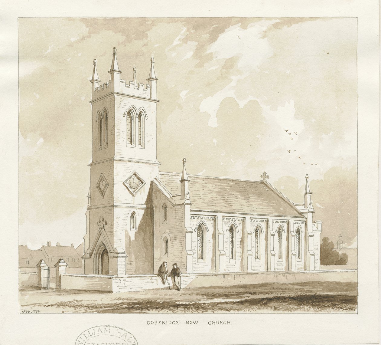 Cobridge Church: tegning med penn og vask av Thomas Peploe Wood