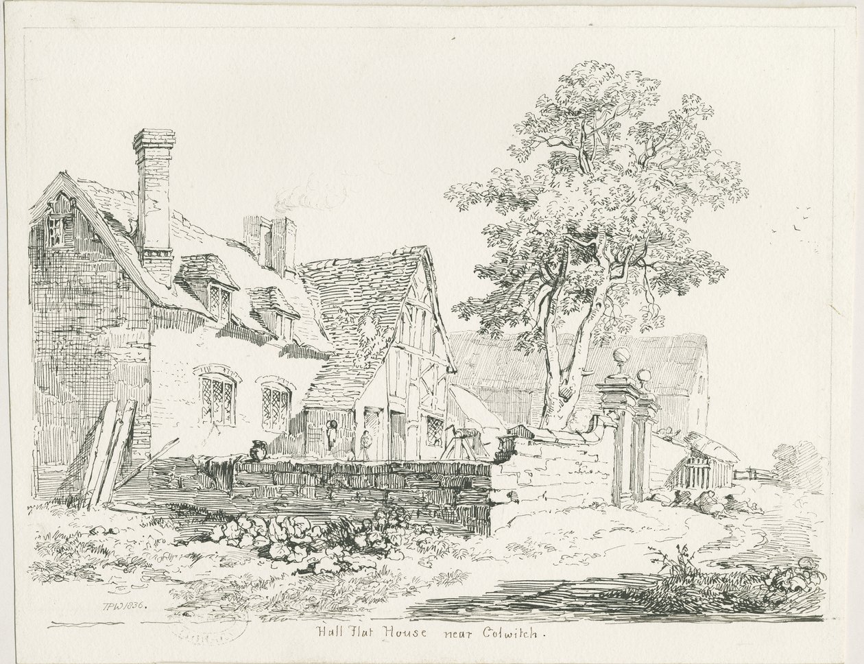 Colwich - Hall Flat House: penn- og blekktegning av Thomas Peploe Wood