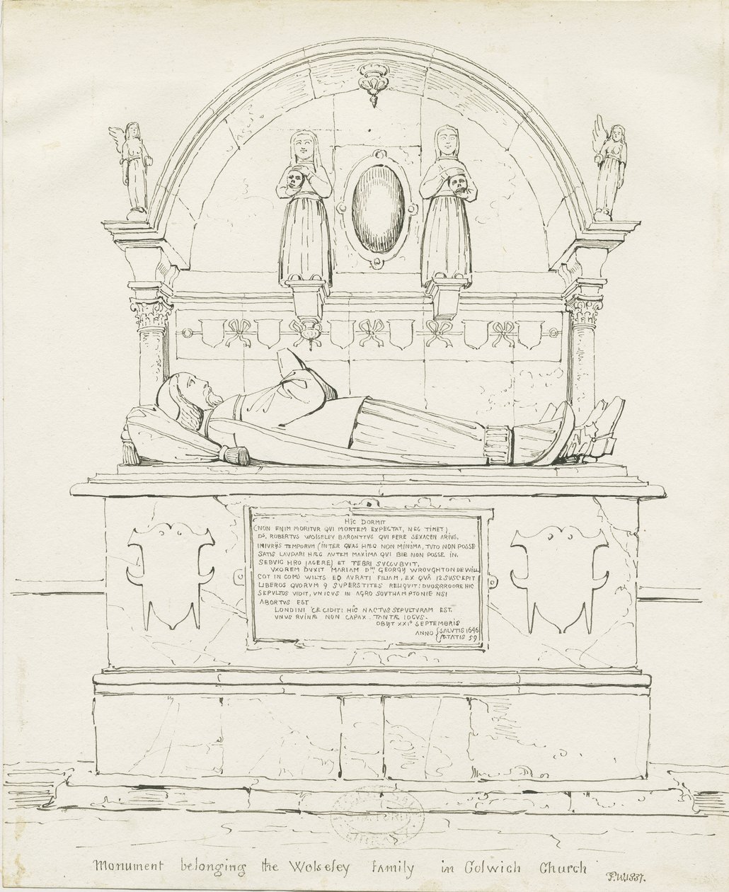 Colwich - Tomb of Robert Wolseley: penn- og blekktegning av Thomas Peploe Wood