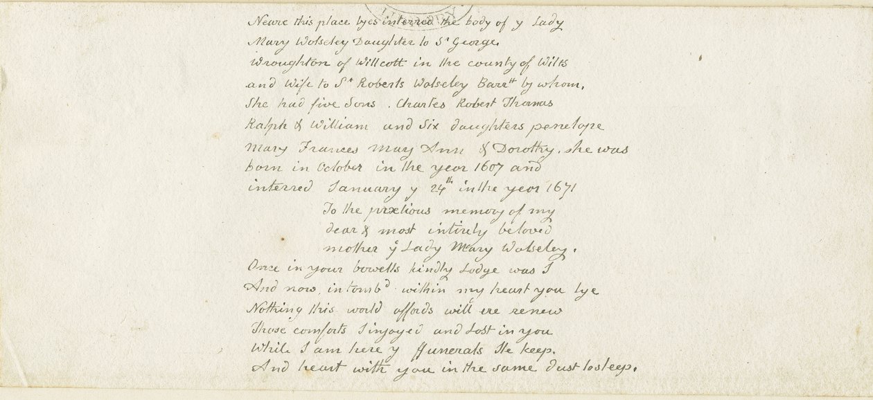 Colwich - Wolseley Monument inskripsjon: penn, nd [1839] (manuskript) av Thomas Peploe Wood