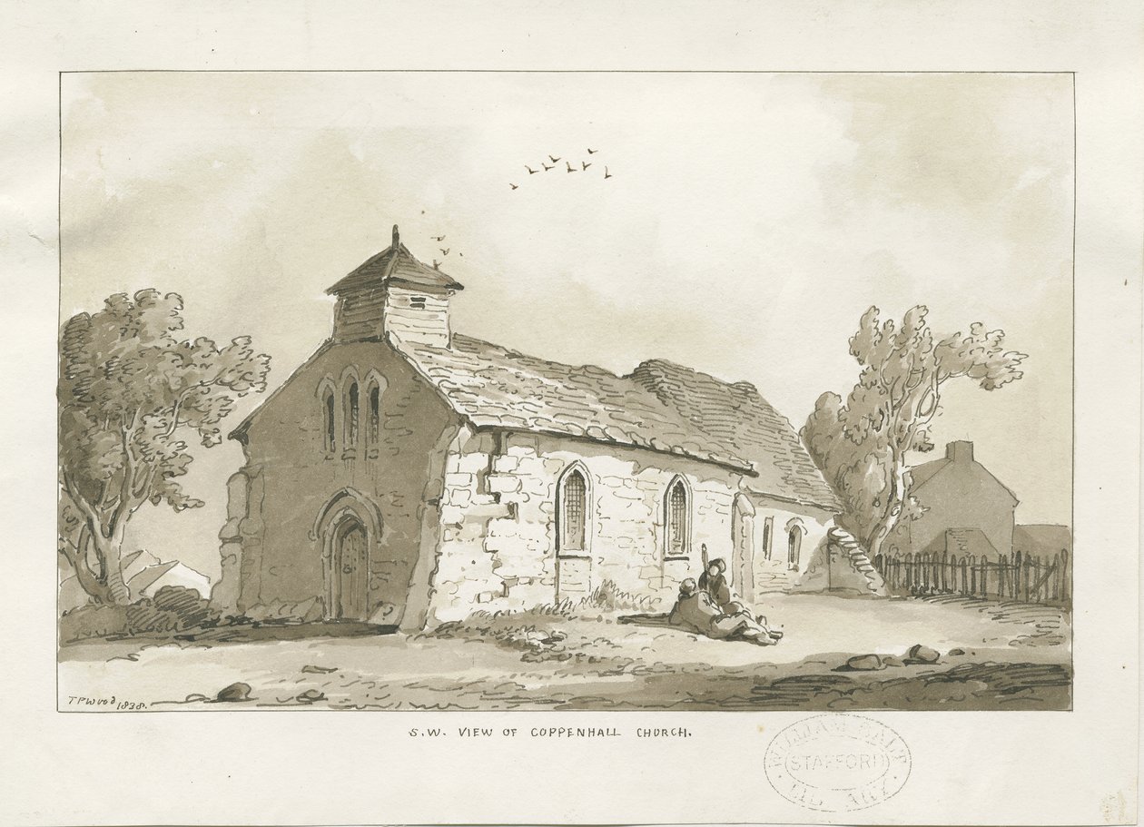 Coppenhall Church: sepia-tegning av Thomas Peploe Wood