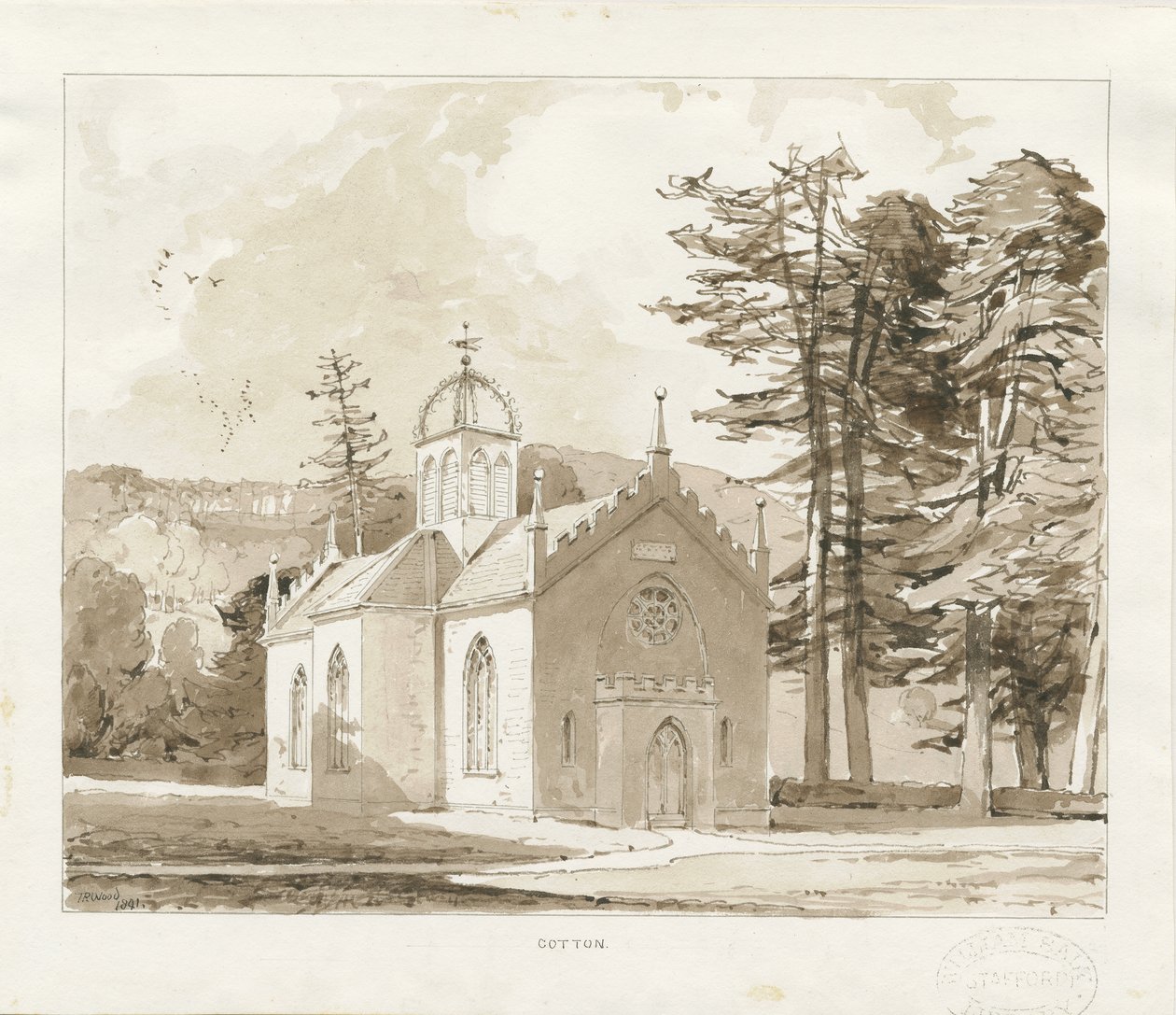 Bomull - Kapell av St. Johannes døperen: sepia-tegning av Thomas Peploe Wood