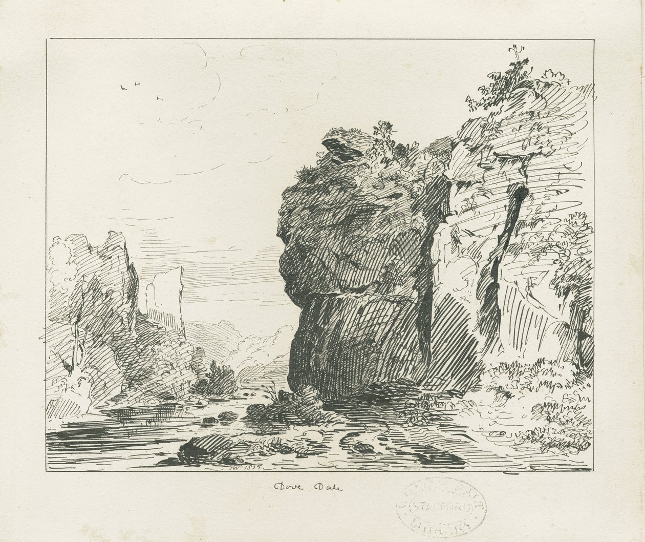 Dovedale - landskap: penn- og blekktegning av Thomas Peploe Wood