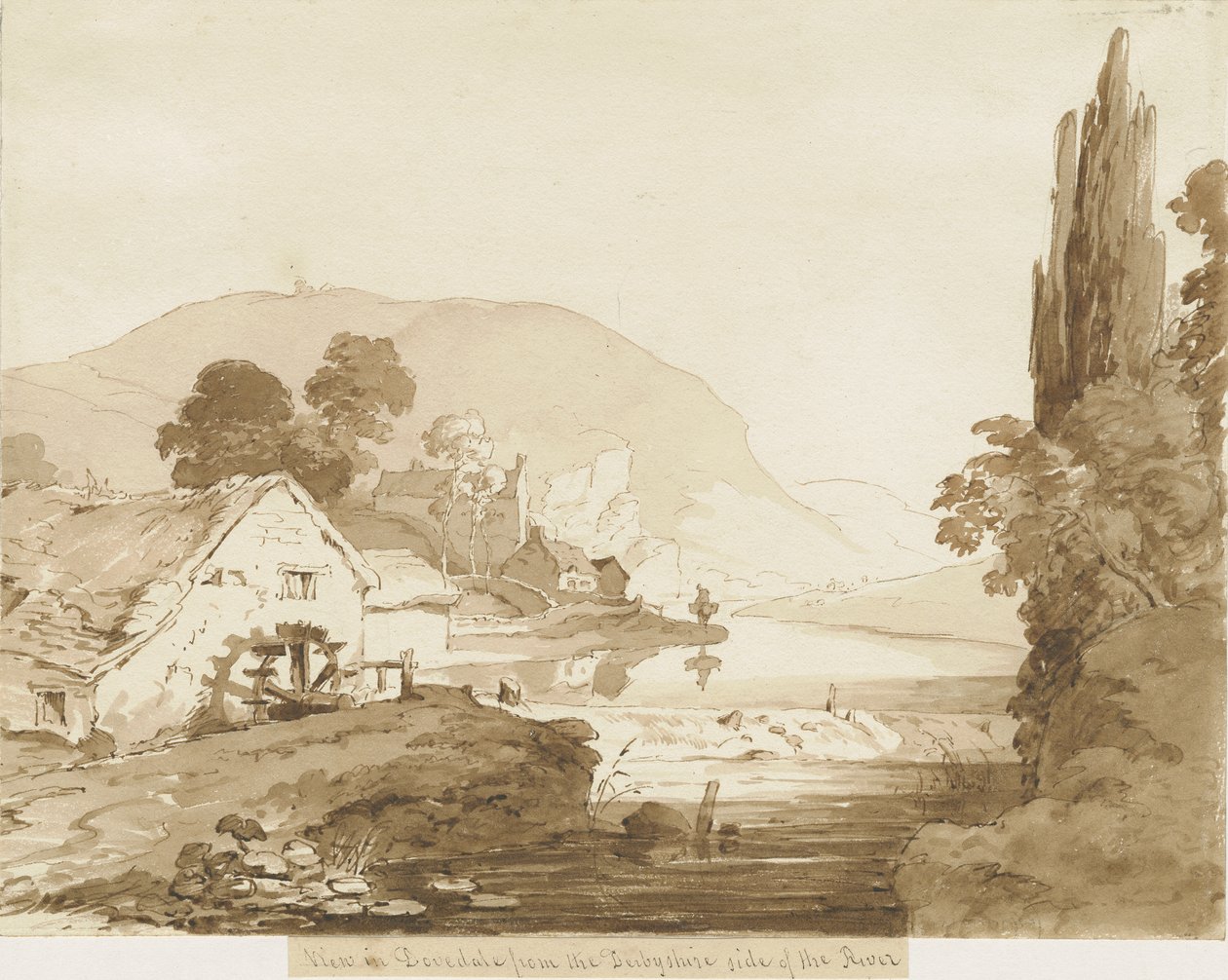 Dovedale - landskap: sepia vask tegning, nd [1817-1845] av Thomas Peploe Wood