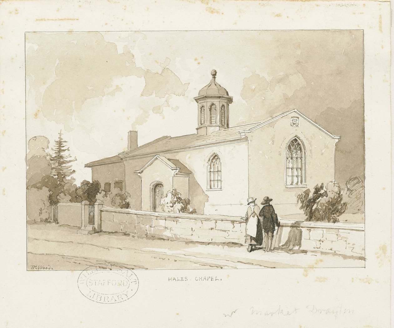 Drayton-in-Hales - Hales Chapel: sepia vask tegning, nd [1817-1845] (tegning) av Thomas Peploe Wood