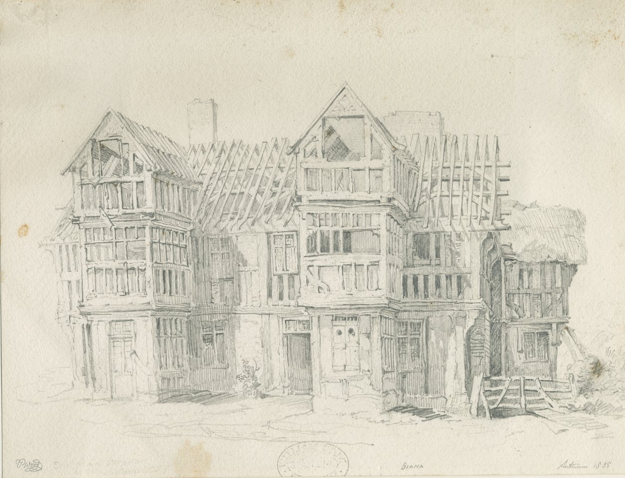 Eccleshall - Biana Hall: blyanttegning, 1835 av Thomas Peploe Wood