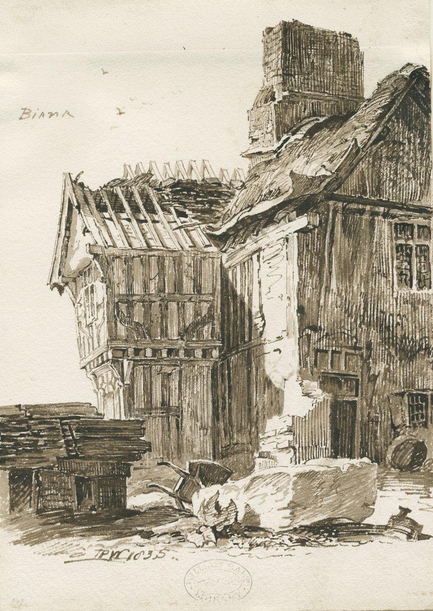Eccleshall - Biana Hall: sepia-tegning, 1835 av Thomas Peploe Wood