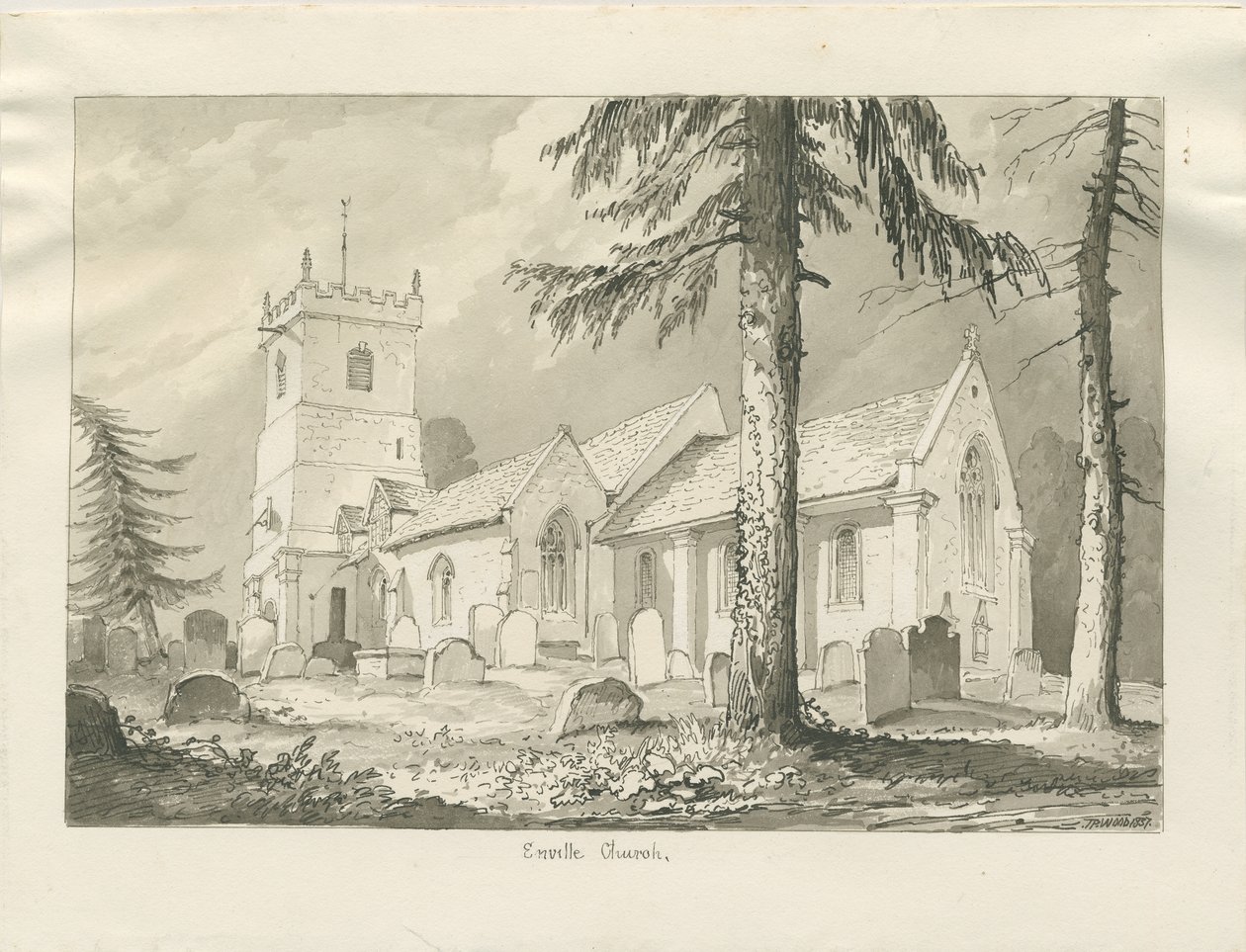 Enville kirke: sepia-tegning, 1837 av Thomas Peploe Wood