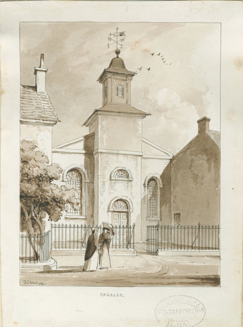 Fazeley Chapel: penn og vask tegning av Thomas Peploe Wood