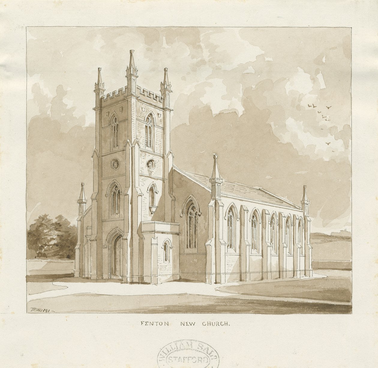 Fenton New Church: sepia-tegning av Thomas Peploe Wood