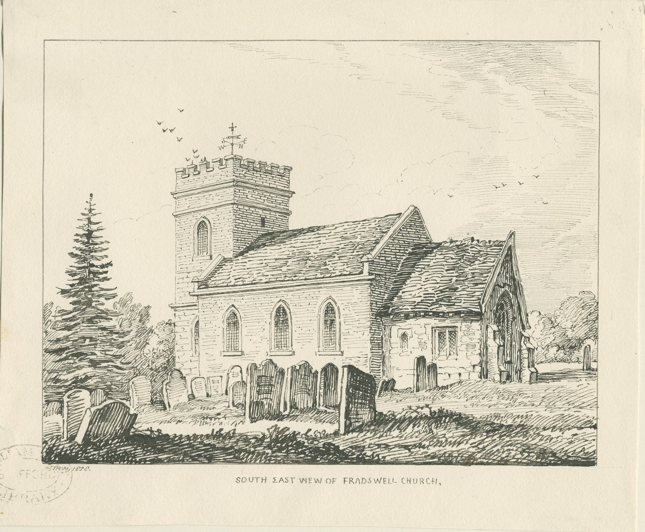 Fradswell Church: penn- og blekktegning av Thomas Peploe Wood