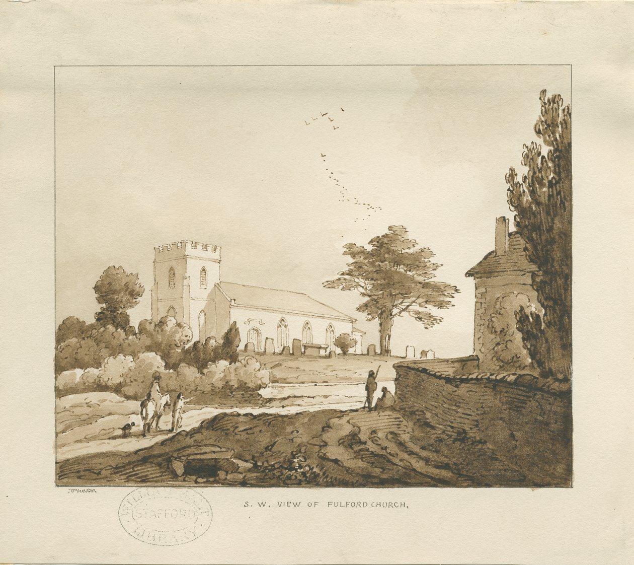 Fulford Church: sepia-tegning av Thomas Peploe Wood
