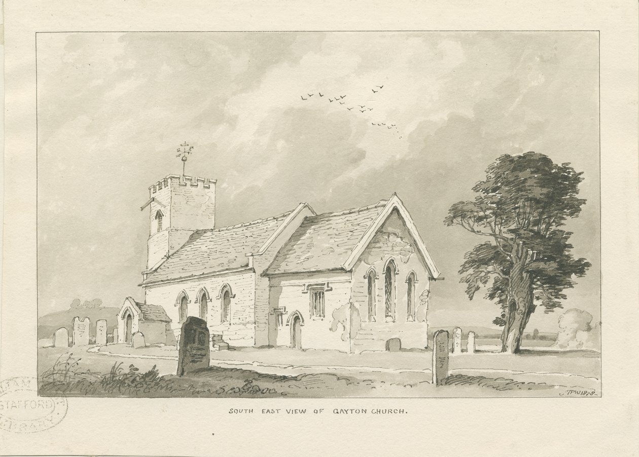 Gayton Church: sepia-tegning av Thomas Peploe Wood