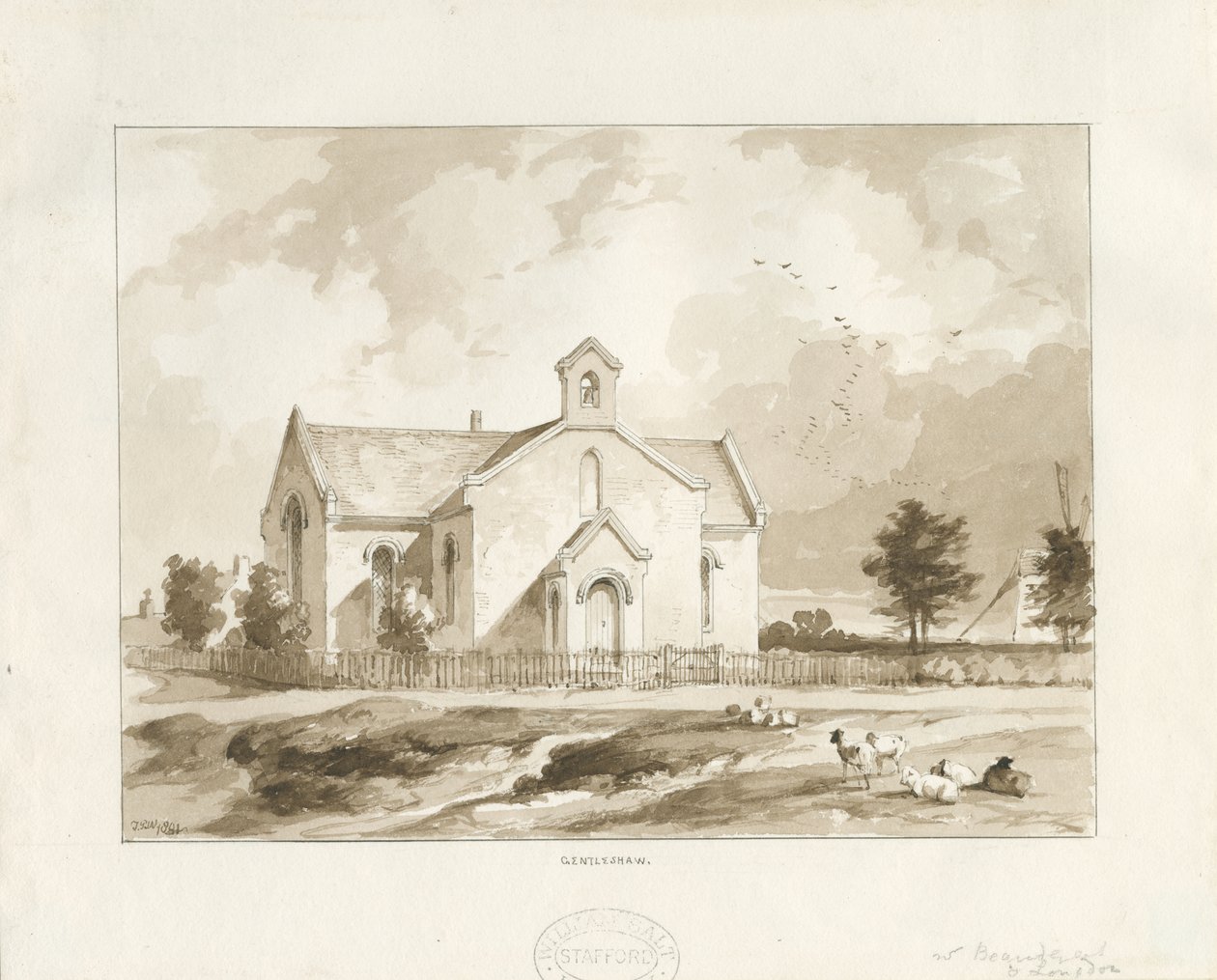 Gentleshaw Church: sepia-tegning av Thomas Peploe Wood
