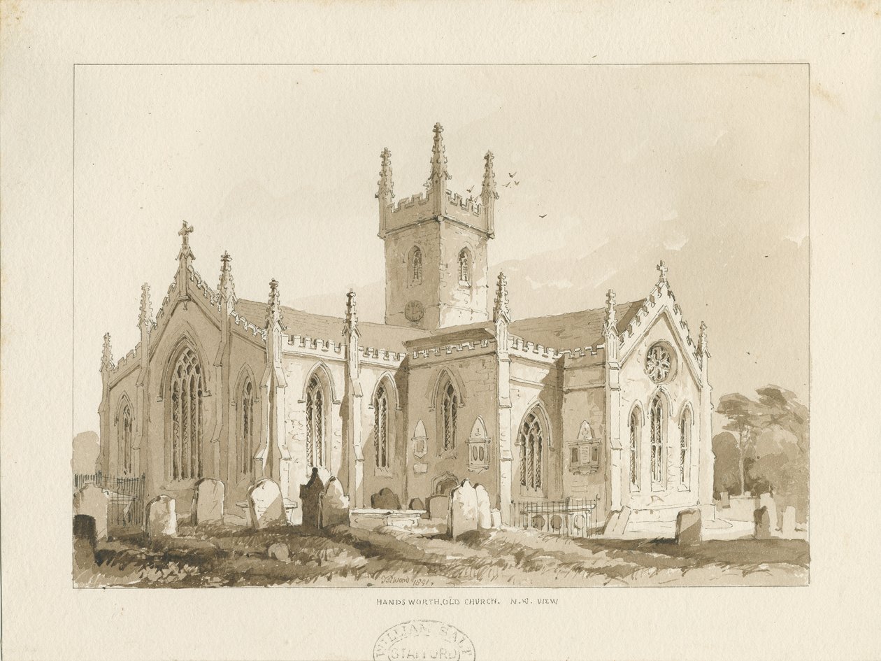 Handsworth Church: sepia-tegning av Thomas Peploe Wood