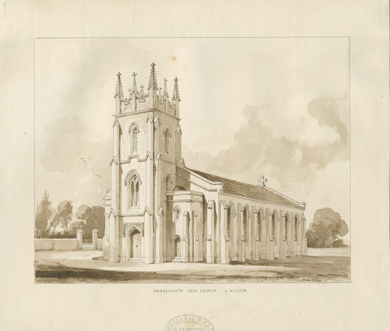 Handsworth Church: sepia-tegning av Thomas Peploe Wood