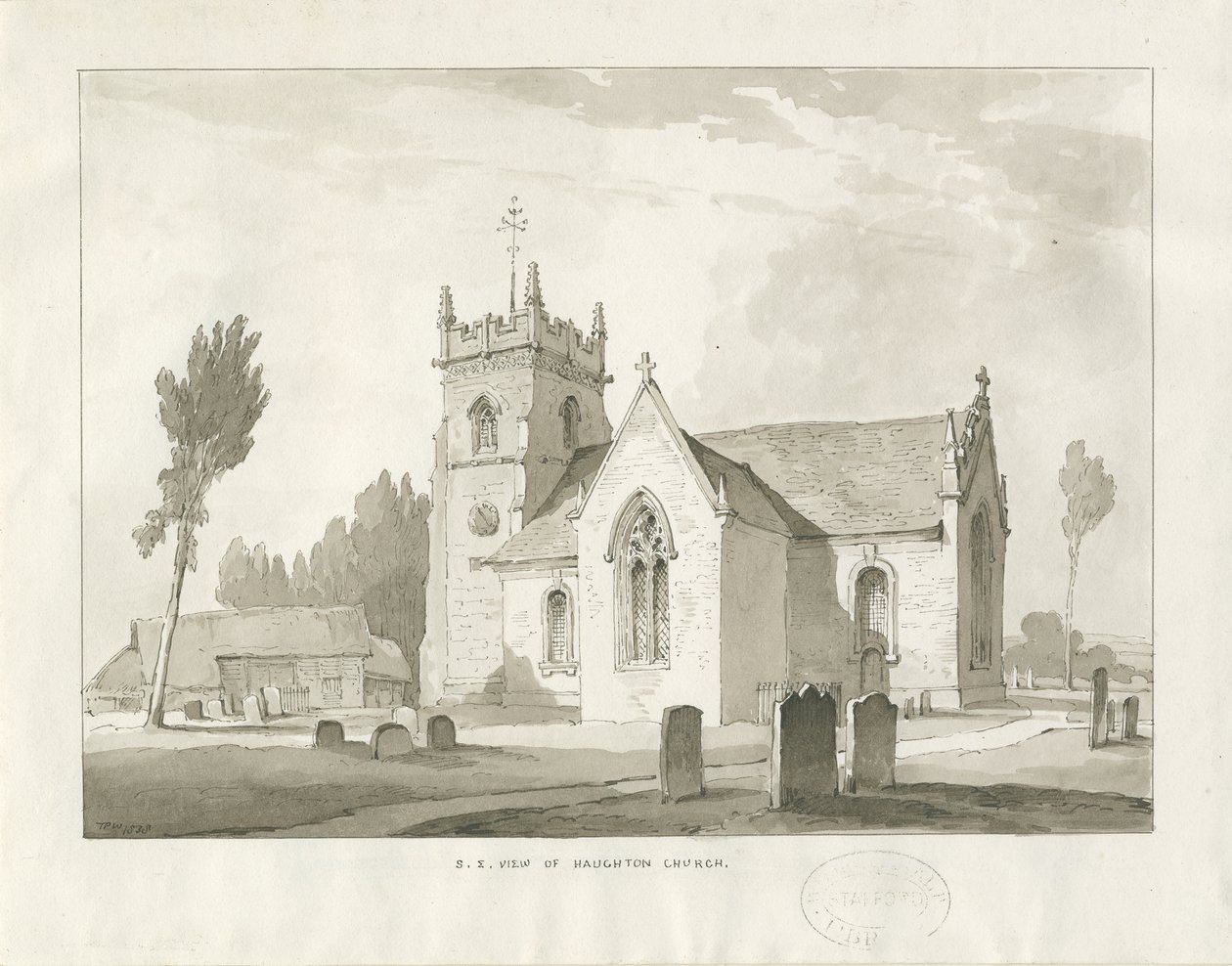 Haughton Church: sepia-tegning av Thomas Peploe Wood