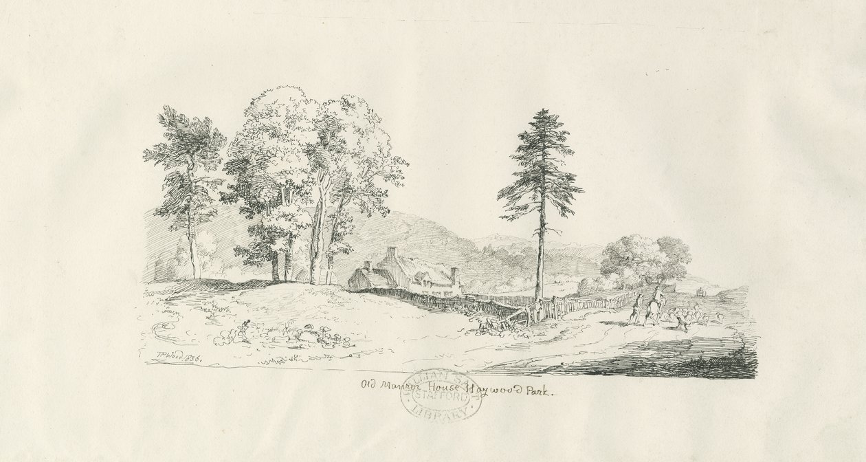 Haywood Park - Old Manor House: penn- og blekktegning av Thomas Peploe Wood