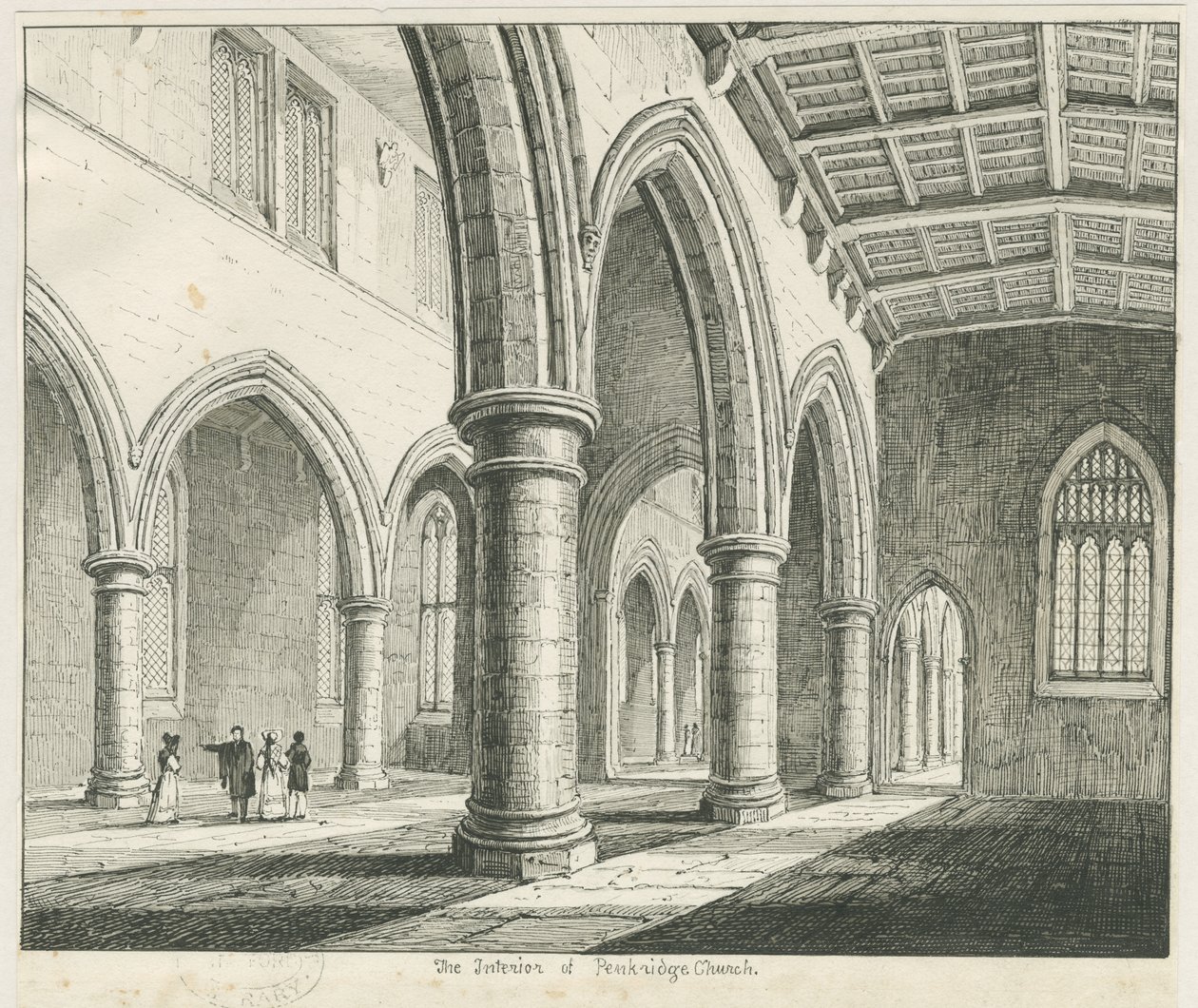 Interiør i Penkridge Church: penn- og blekktegning, nd [?1837] (tegning) av Thomas Peploe Wood