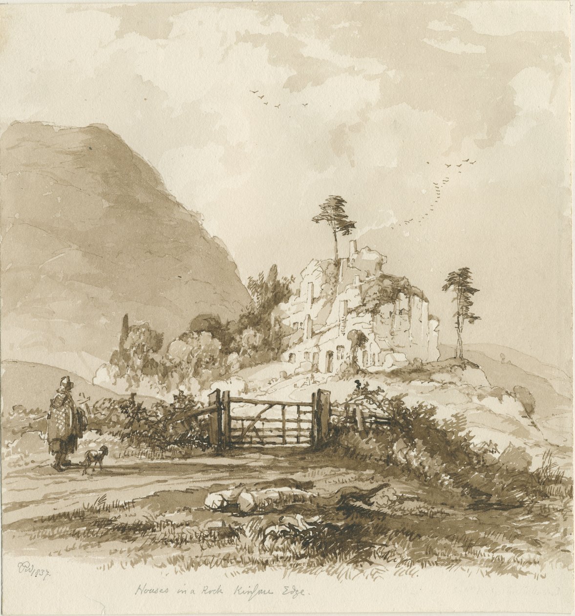 Kinver Edge: sepia-tegning, 1837 av Thomas Peploe Wood