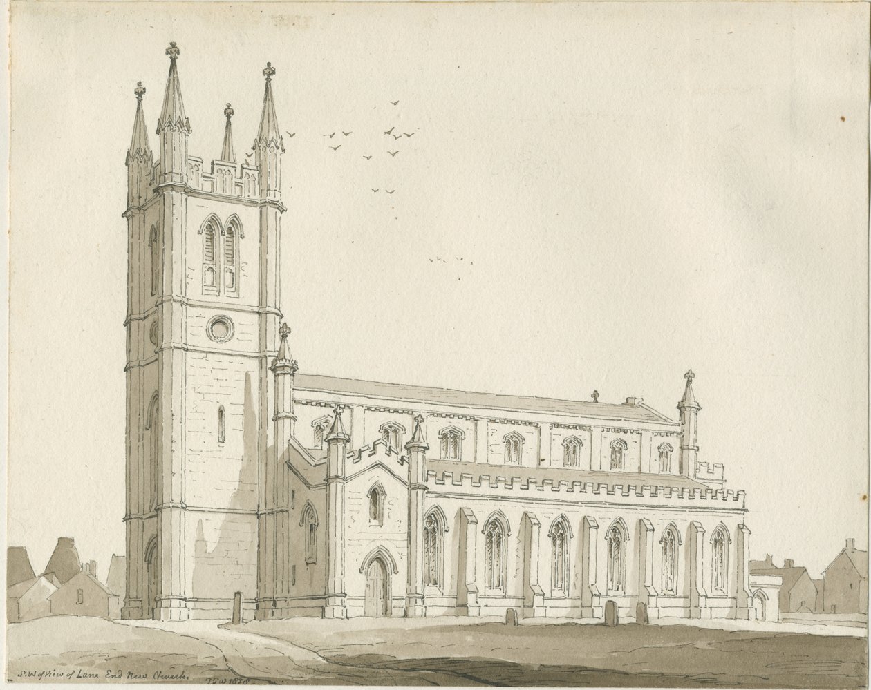 Lane End - New Church: sepia-tegning av Thomas Peploe Wood