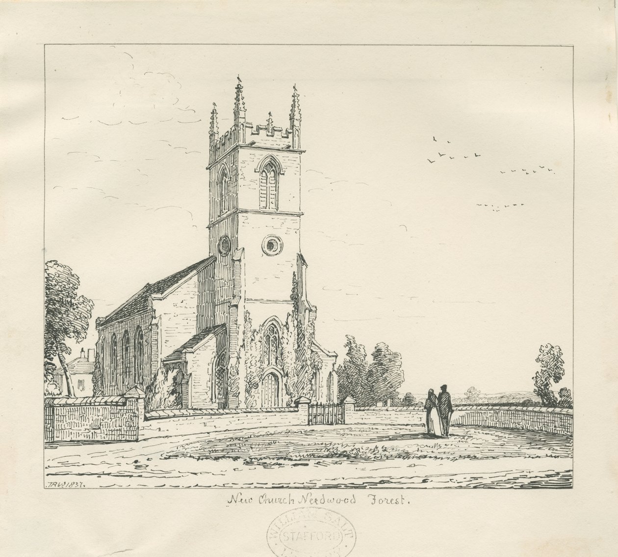 Needwood - "New Church": pennetegning, 1837 av Thomas Peploe Wood
