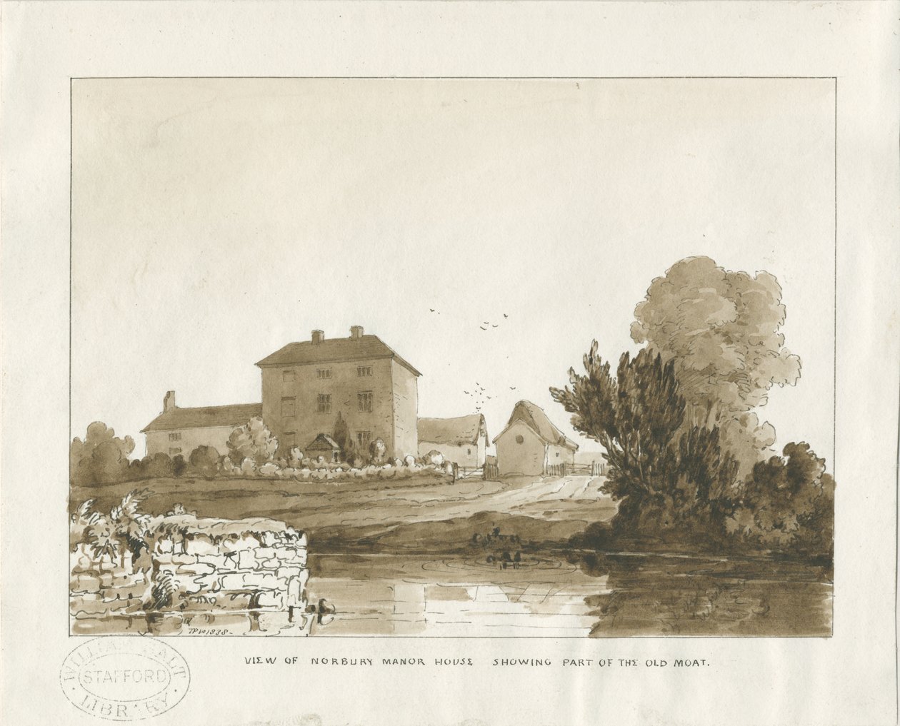 Norbury Manor: sepia vasketegning, 1838 av Thomas Peploe Wood