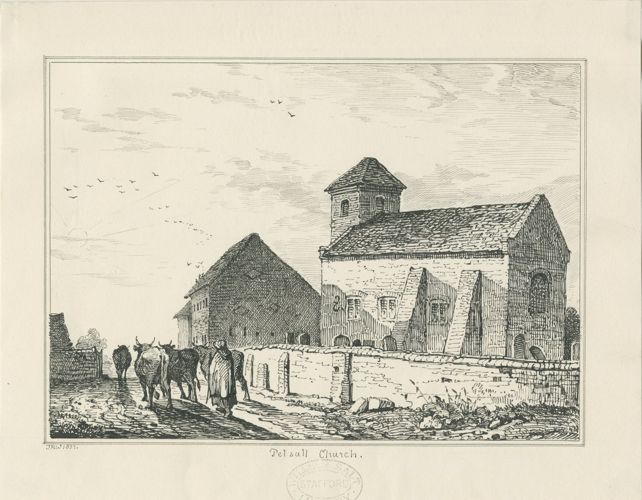 Pelsall kirke (gamle): penn- og blekktegning av Thomas Peploe Wood